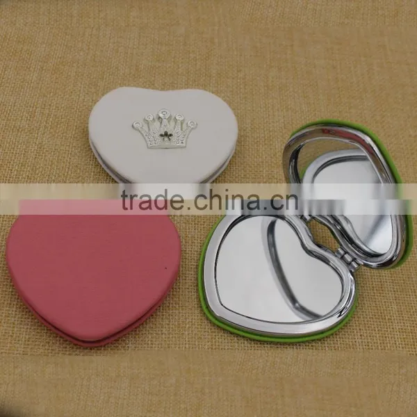 Customized Beautiful Leather Heart Shape Pink Compact Mirror photo-5