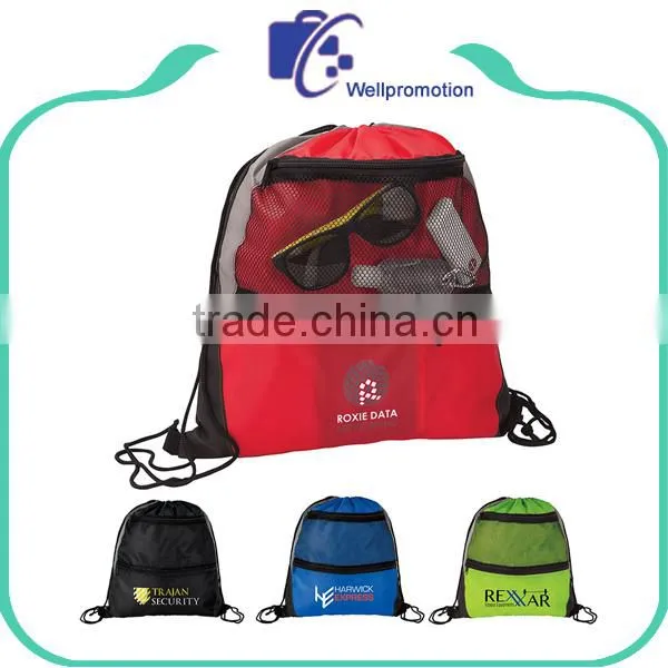 Custom Promotional Waterproof Polyester Mesh Drawstring Backpack photo-6
