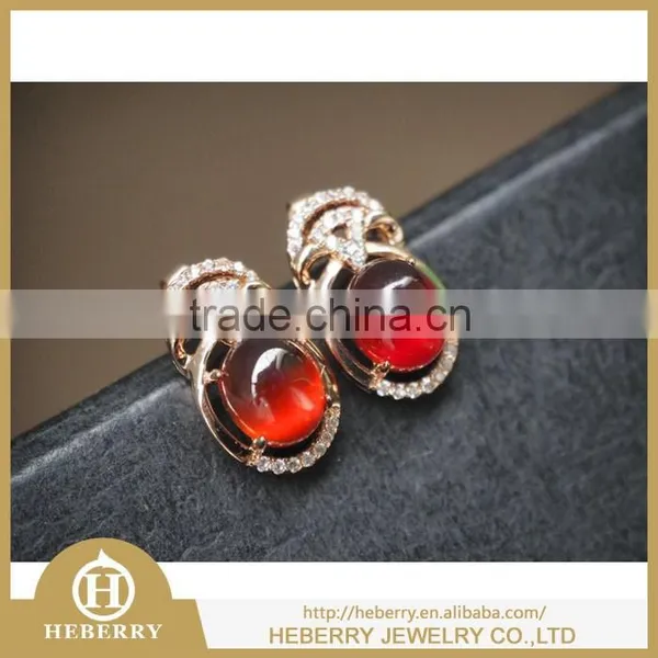 Elegant Ladies Garnet Czech Crystal Earring Orange Color Gemstone With 925 Sterling Silver photo-5