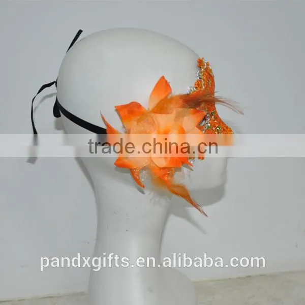 ORange Flowers Lace Golden Strip Eye Party Mask photo-2