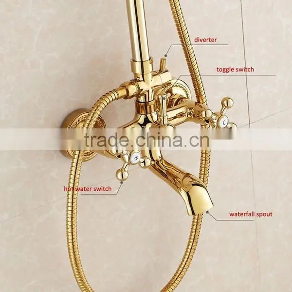 Exposed Contemporary Brass Bath&shower Faucet Set in Vacuum Coating Gold Finish photo-5