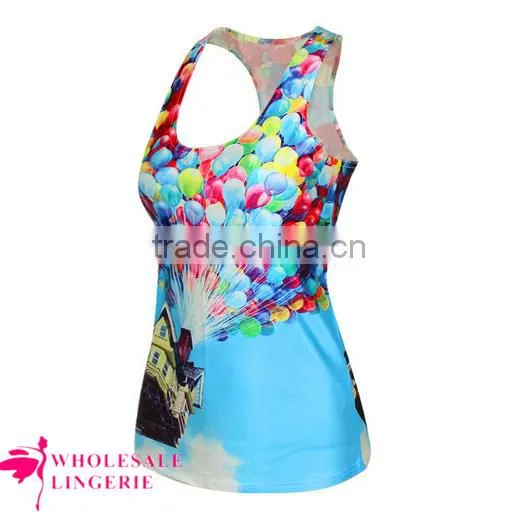 2015 Women's Flying Balloon House Printed Summer Custom Print Tank Top photo-2