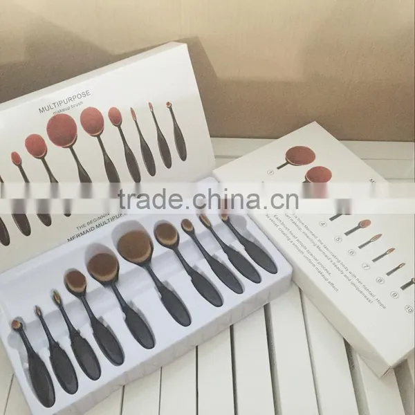 2016 New Professional 10 Pcs Soft Oval Toothbrush Design Makeup Brush Brush Makeup Cosmetics Tool Sets Foundation Brushes photo-2