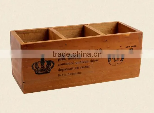 Retro Three Lattice Multi-function Wooden Storage &pen Container photo-2