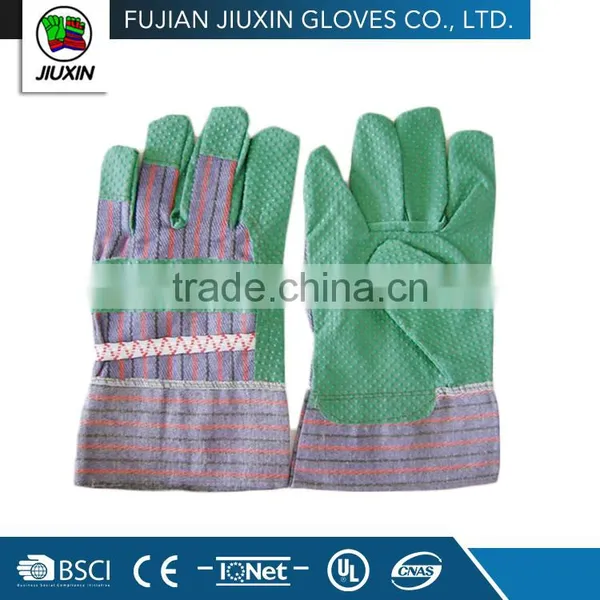JX68A110 Construction PVC Impregnated Gloves With Green PVC Dots