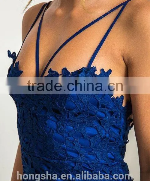 Hot Girl Sexy Blue Crochet Lace Strappy Night Club Dress HSD2066 photo-5