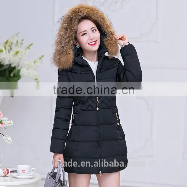 OEM Wholesale Winter Women Thicken Cotton Fur Collar Hooded Down Long Parka Jacket Coat photo-3