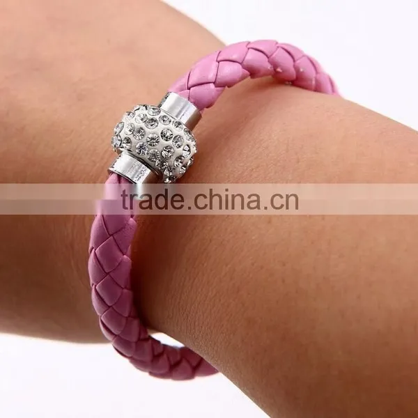 Leather Wrap Wristband Cuff Punk Magnetic Rhinestone Buckle Bracelet Bangle photo-4