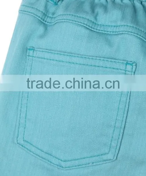 New Fashion Multi Pocket Plain Blue Solid Color Cheap Kids Elastic Bottom Jeans With Side Zipper photo-3