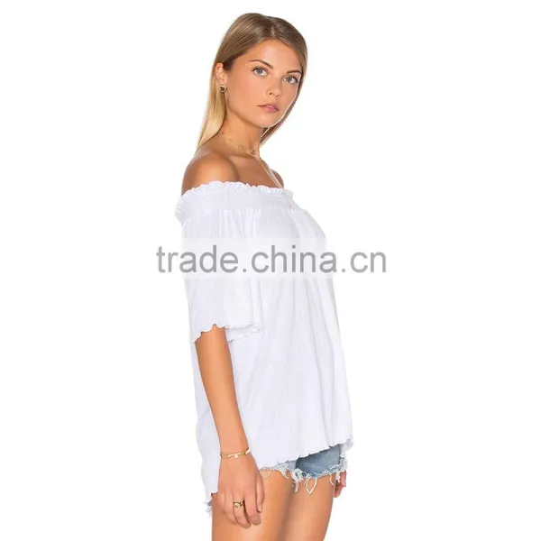 Ladies Fashionable White Ruffled Blouse in White Color photo-2