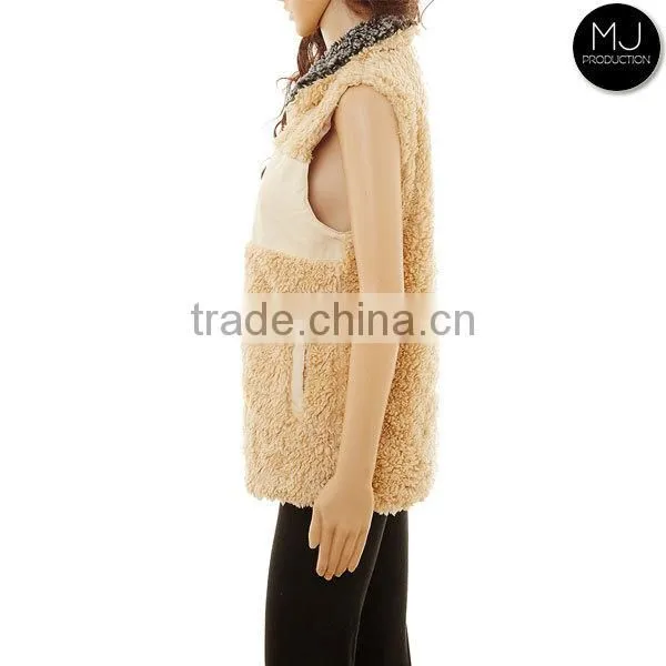 Wholesale Girls Plain Sleeveless Winter Faux Fur Warm Fur Monogrammed Sherpa Fleece Women Vest With Zipper and Pocket photo-4