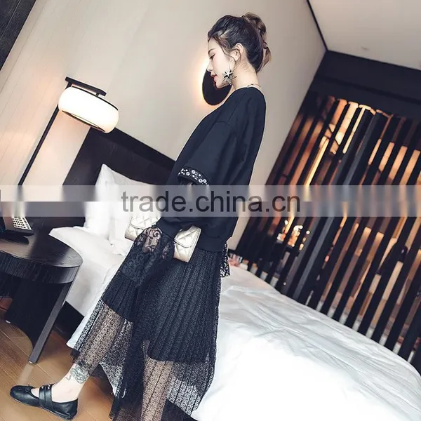 B22679A Korea Women Lace Stitching Nail Bead Blouse Hoodies photo-4