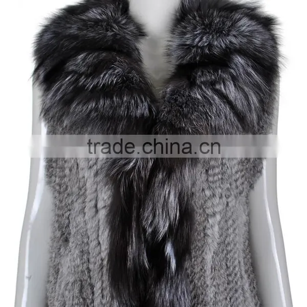 YR263 Real Rabbit Fur Hand Knit Fur Vest With Fox Fur Collar photo-4