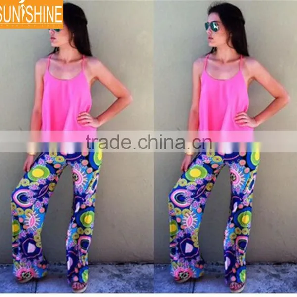 Bohemian Vintage Women Loose Floral Print Long Wide Leg Palazzo Pants photo-5