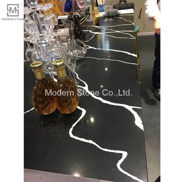 New beautiful design black and white color quartz stone slab