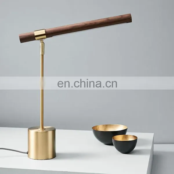 Wholesale Nordic Style Modern Minimalist Foldable Metal Wood Grain Study Bedroom Bedside Led Copper Table Lamp photo-2