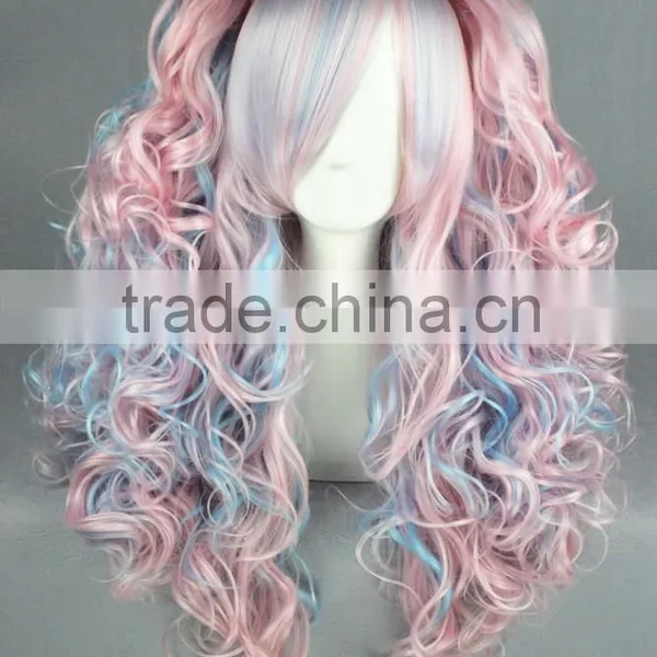 High Quality 70cm Long Wave Beautiful Lolita Wig Color Mixed Synthetic Anime Cosplay Hair Ponytails Wig Party Wig photo-2