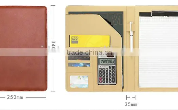 Dongguan Factory Direct Multi-function File Folder With Calculator, Custom pu Leather Portfolio With MEMO Pad photo-4