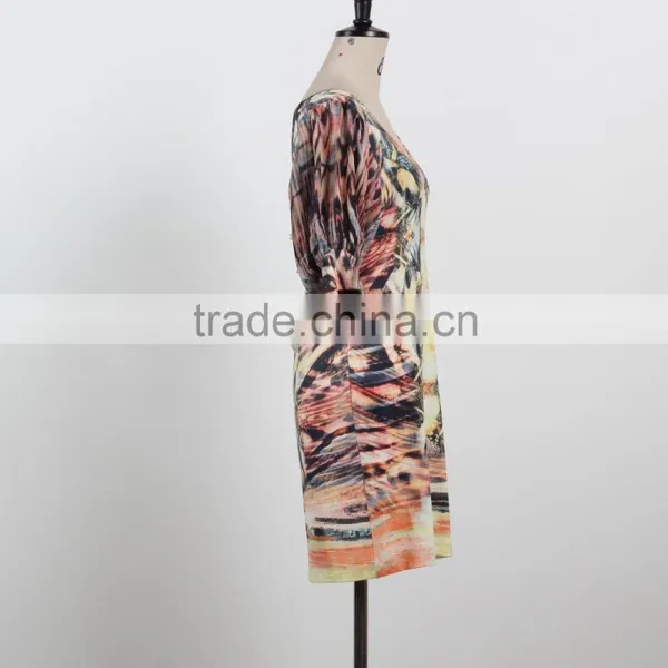 2016 Summer Dress for Mature Woman Sexy v Neck Dress Batwing Sleeve Custom Design photo-2