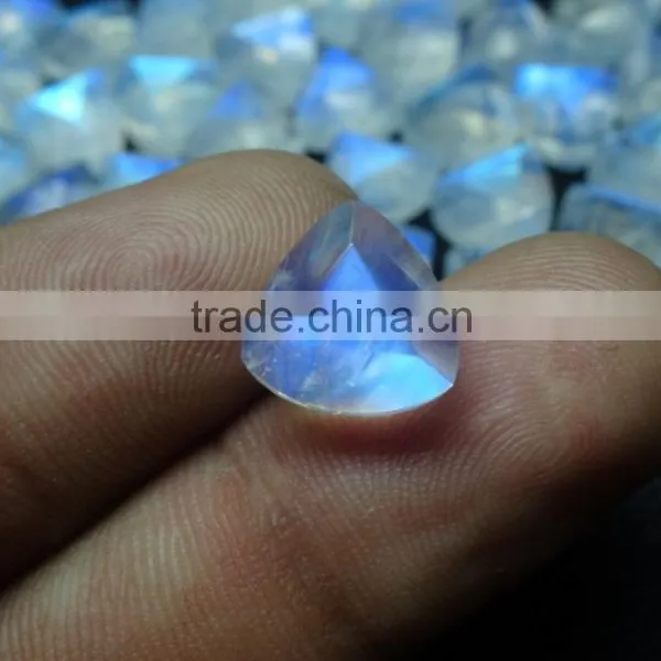 Natural Rainbow Moonstone 10x10mm Trillion Shape Blue Flashy Gemstone photo-2