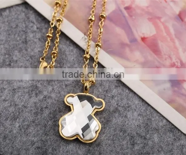 China Top Wholesale Fashionable Gold Chain White Big Charm Necklace With Bear photo-5