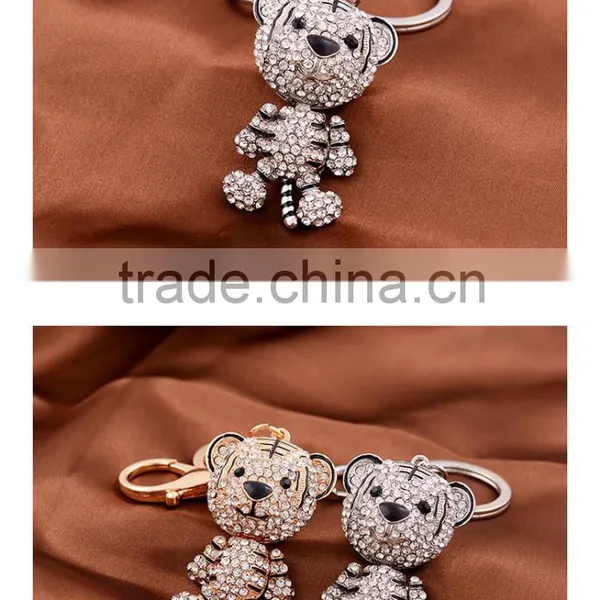 Cute Lovely Fashion Bear Animal Diamond Crystal Rhinestone GCrystal Keychain Charm Pendent for Women Handbag Purse Bag Keyrings photo-5