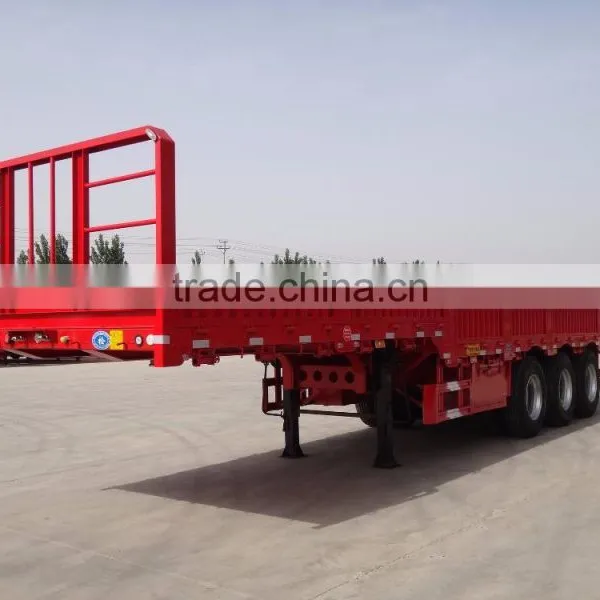 2016 Tri-Axle 50ton 40Feet Flat Bed Side Wall Cargo Truck Semi Trailer For Sale photo-6