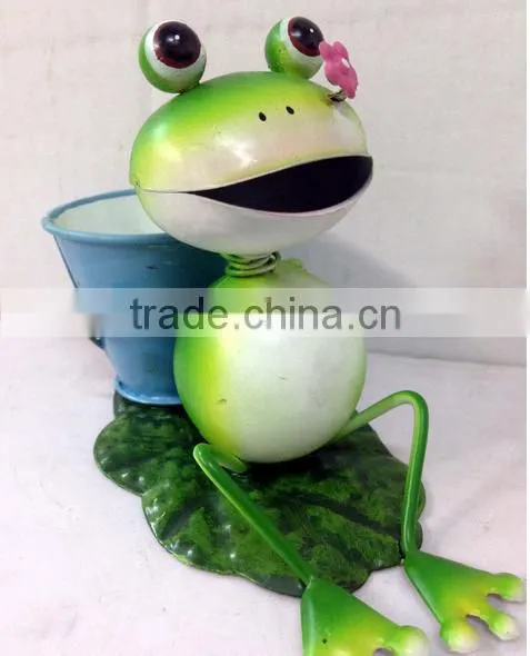 Garden Decoration Sitting Frog Metal Frog Garden Art Metal Garden Decoration Gerden Decor Stakes Metal Frog With Frlower Pot photo-2