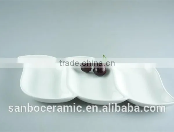 Fashion 3 Divided Leaf Shaped White Ceramic Porcelain Dishes For Restaurant Prices photo-4