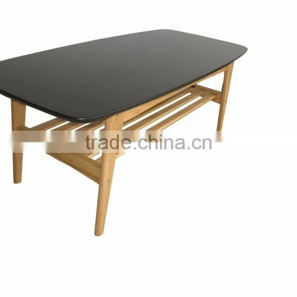 Qingdao Furniture Black Top Oak Wood Coffee Table for Hot Sale photo-2