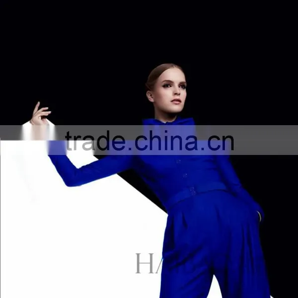 Scarf Collar Front With Buttons Long Sleeve High Empire Pleated Casual Trousers Elegant Business Women Jumpsuit photo-2