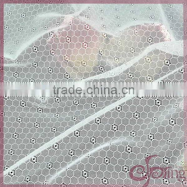White Geometric Small Flower Elastic Lace Tricot Fabric, Decorative Bridal Lace Fabrics photo-5