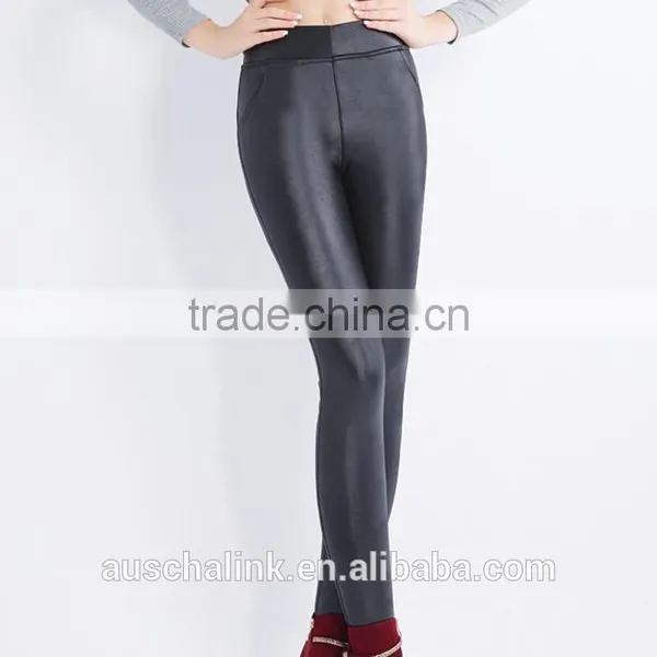 Best Selling Girl Warm Black PU Leather Pants Winter Trousers Customized photo-4