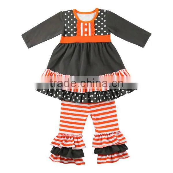 Halloween Icing Ruffle Raglan Sets Pumpkin Pants Sets Girl Halloween Outfits photo-4