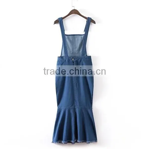 EY0566A Europe and America Women Pure Color Elastic Jean Fishtail Dress photo-2