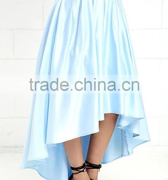 Latest Banded Waist Pleated Skirt Fashion High Low Design Maxi Skirt 2016 photo-2