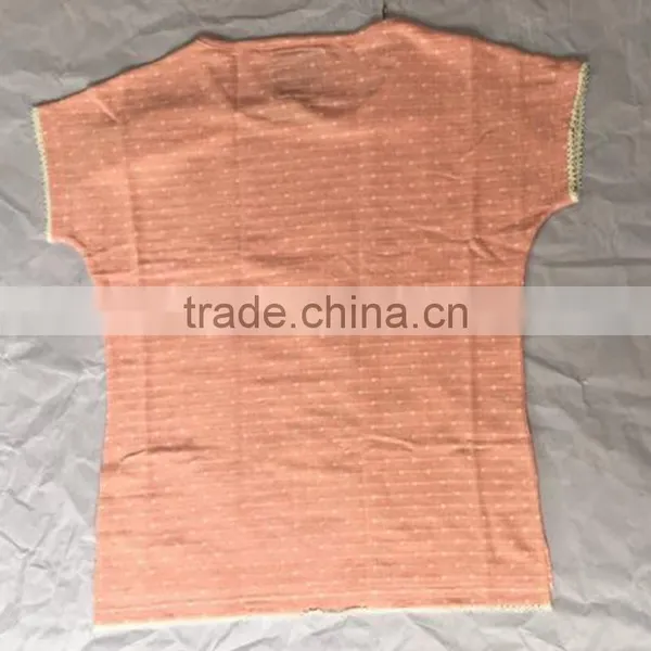 Designer Pink Lace Trim Striped T Shirt for Ladies photo-2