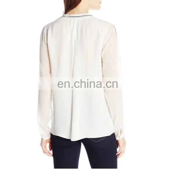 Designer Clothing Manufacturers in China, Long Sleeve Cream Lady Shirt Office Uniform Design photo-2