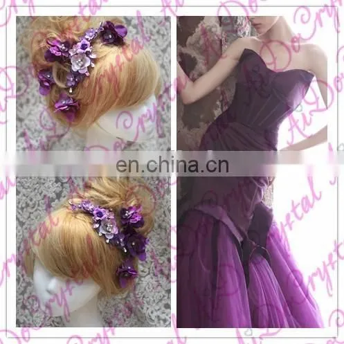 Aidocrystal Purple Classic Lace With Crystal Flower of Hair Comb, Wedding Party Bridal Hair Accessories photo-4
