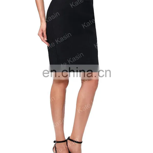Kate Kasin High Stretchy High Waist Shirred Waist Detail Hips-Wrapped Black Pencil Skirt KK000268-1 photo-2