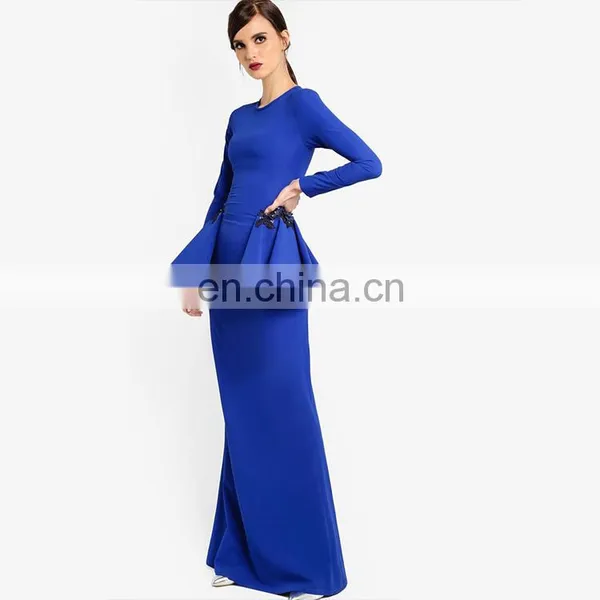 High Quality Islamic Clothing Custom Women Plain Blue Baju Kurung Dress photo-2