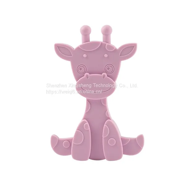 BPA Free Baby Teething Toy Silicone Giraffe Teether Toy Natural Amber and Rubber Giraffe Teething Toy photo-4