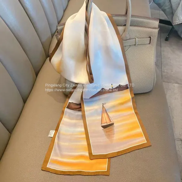 Silk Flowers Paintings Scarf 100% Mulberry Silk Scarves Double Sided Ribbon High Quality photo-4