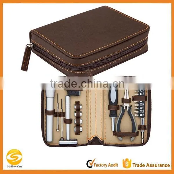 Zippered Faux Leather Carry Case,OEM Leather Electrician Tools Travel Carrying Case, Leather Tools Storage Bag