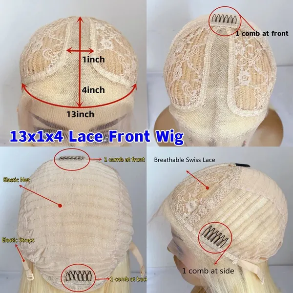 Short Bob 13x4 Platinum Blonde Lace Front Human Hair Wigs 180% Brazilian Hair Glueless Hd Transparent Natural Wave For Women photo-4