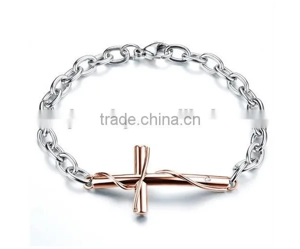 Stainless Steel Bracelets Cross Couple Bracelet Titanium Steel Rose Gold Plating Valentine's Day Gift photo-3
