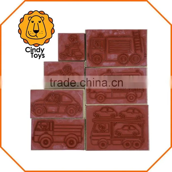 Wooden Rubber Stamps Motor Vehicles 7 Pcs for Kids photo-3