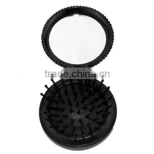 2-in-1 Bling Bling Folding Makeup Mirror With Massaging Hair Brush photo-6