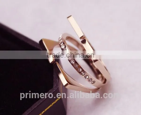New Personalized Stainless Steel 3 Layers Inlay Crystal Finger Rings for Women photo-3