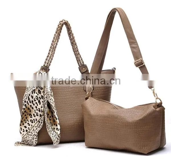 Women's Handbag Silk Scarves Decoration Ostrich Grain Big Bag Fashion Shoulder Bag Messenger Bag